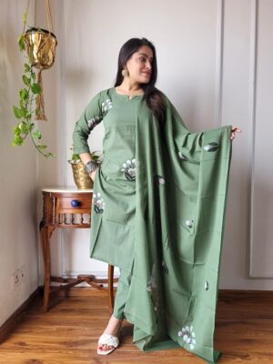 Pure Cotton Kurti, Pant With Dupatta