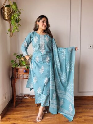 Pure Cotton Kurti, Pant With Dupatta