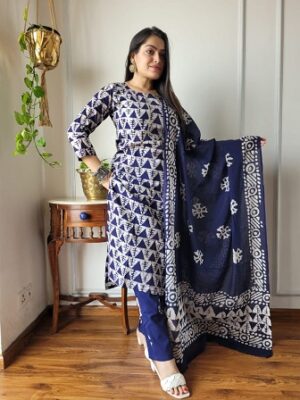 Pure Cotton Kurti, Pant With Dupatta