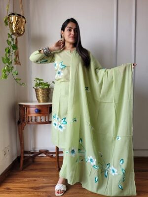 Pure Cotton Kurti, Pant With Dupatta