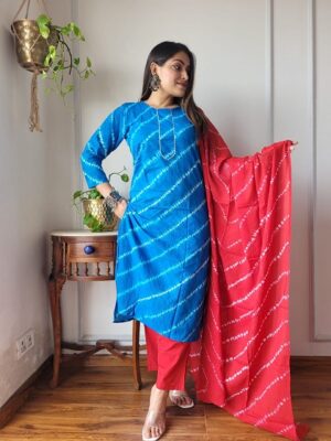 Pure Cotton Kurti, Pant With Dupatta