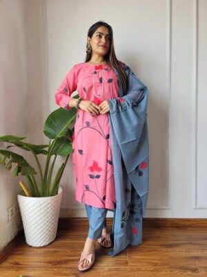 Pure Cotton Kurti, Pant With Dupatta