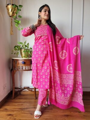 Pure Cotton Kurti, Pant With Dupatta
