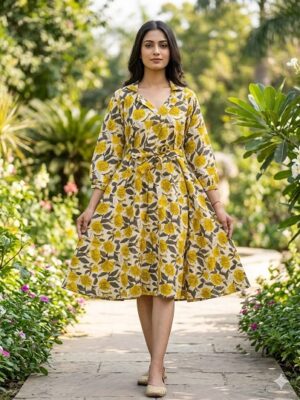 Bagru Hand Block Printed Long Dress/ One piece