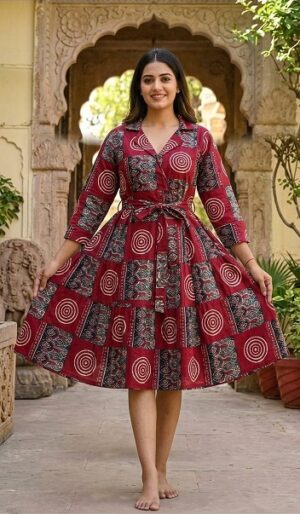 Bagru Hand Block Printed Long Dress/ One piece