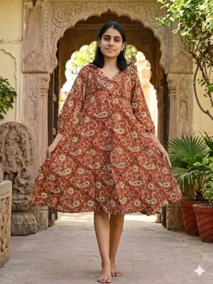 Bagru Hand Block Printed Long Dress/ One piece