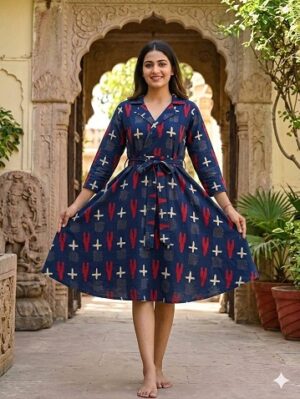 Bagru Hand Block Printed Long Dress/ One piece