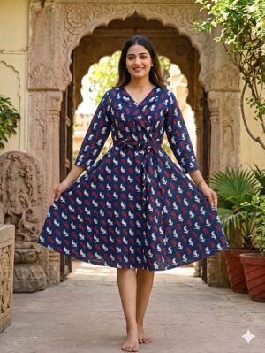 Bagru Hand Block Printed Long Dress/ One piece