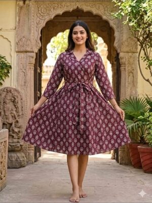 Bagru Hand Block Printed Long Dress/ One piece