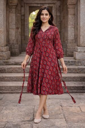 Bagru Hand Block Printed Long Dress/ One piece