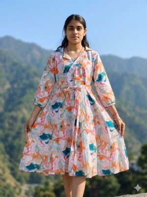 Bagru Hand Block Printed Long Dress/ One piece
