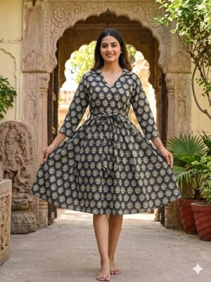 Bagru Hand Block Printed Long Dress/ One piece