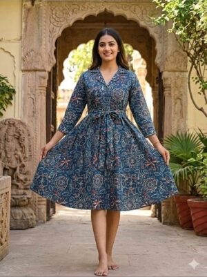 Bagru Hand Block Printed Long Dress/ One piece