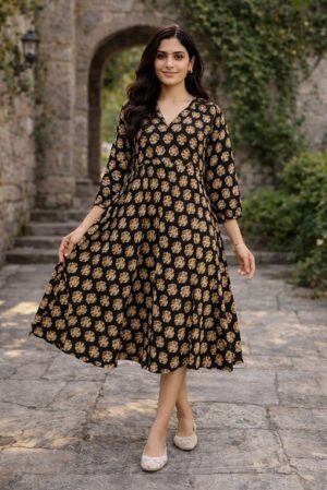 Bagru Hand Block Printed Long Dress/ One piece