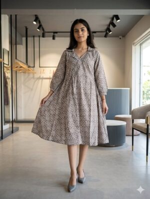 Bagru Hand Block Printed Long Dress/ One piece
