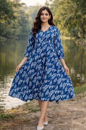 Bagru Hand Block Printed Long Dress/ One piece