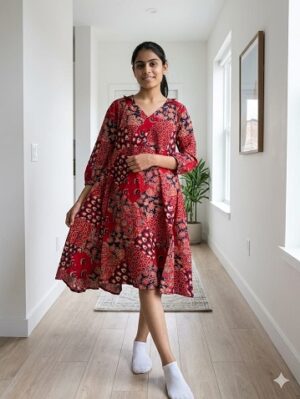 Bagru Hand Block Printed Long Dress/ One piece