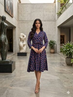 Bagru Hand Block Printed Long Dress/ One piece