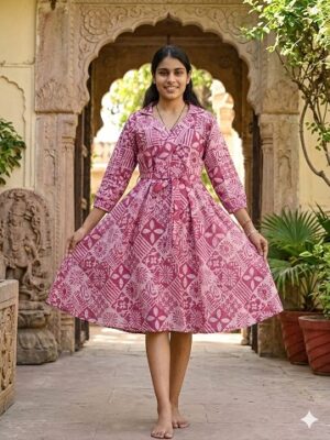 Bagru Hand Block Printed Long Dress/ One piece