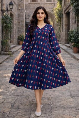 Bagru Hand Block Printed Long Dress/ One piece