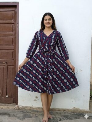 Bagru Hand Block Printed Long Dress/ One piece
