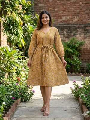 Bagru Hand Block Printed Long Dress/ One piece