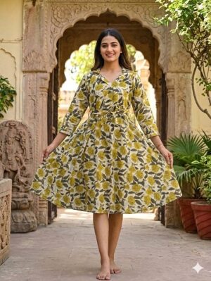 Bagru Hand Block Printed Long Dress/ One piece