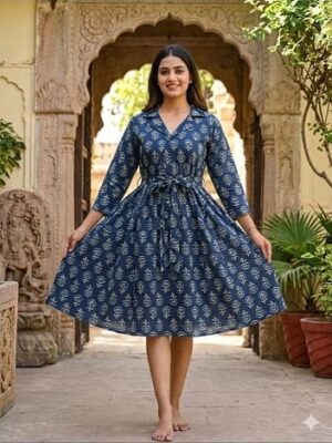 Bagru Hand Block Printed Long Dress/ One piece