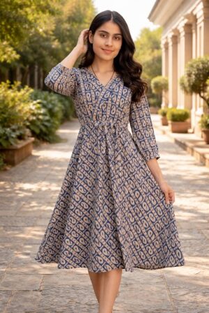 Bagru Hand Block Printed Long Dress/ One piece