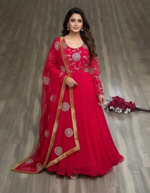 Red Embroidered Gown